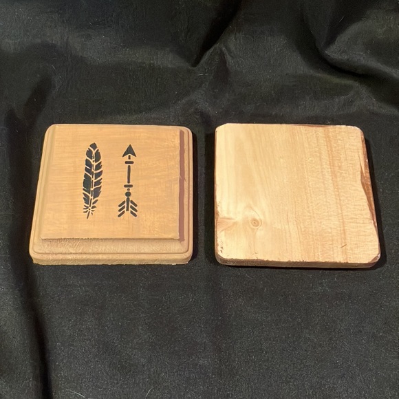 2 Hand-painted Wooden Decor Squares, 3 3/4” x 3 3/4” (inches) - Picture 4 of 6